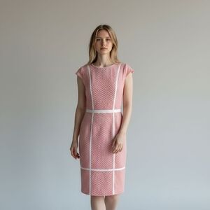 Adrianna Papell Pink and Cream Patterned Midi Dress US Size 2